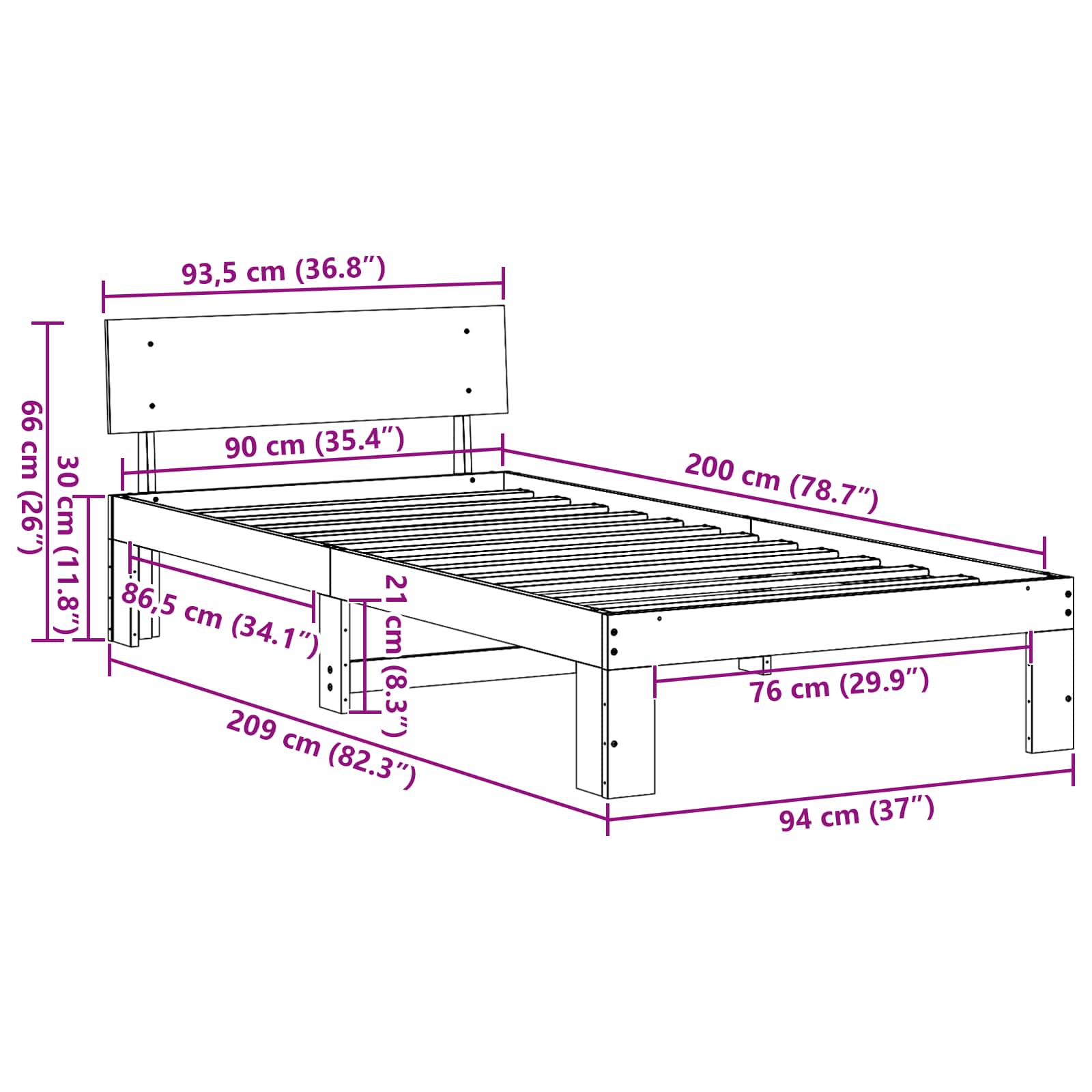 Krevetna konstrukcija s uzglavljem Vosak smeđa 90 x 200 cm