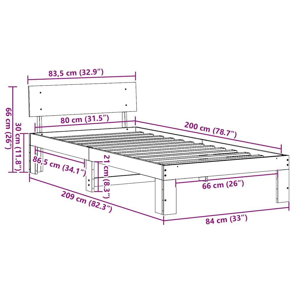 Krevetna konstrukcija s uzglavljem Vosak smeđa 80 x 200 cm