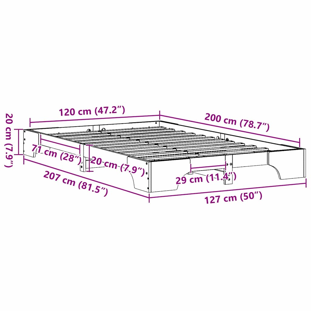 Krevetna konstrukcija Prirodna 120 x 200 cm Čvrsto borovo drvo