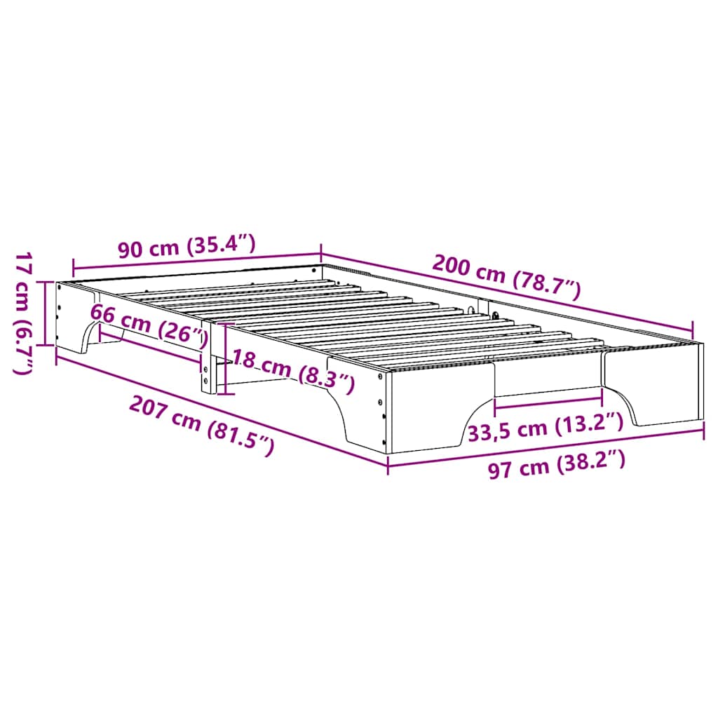 Krevetna konstrukcija Čvrsto borovo drvo 90 x 200 cm