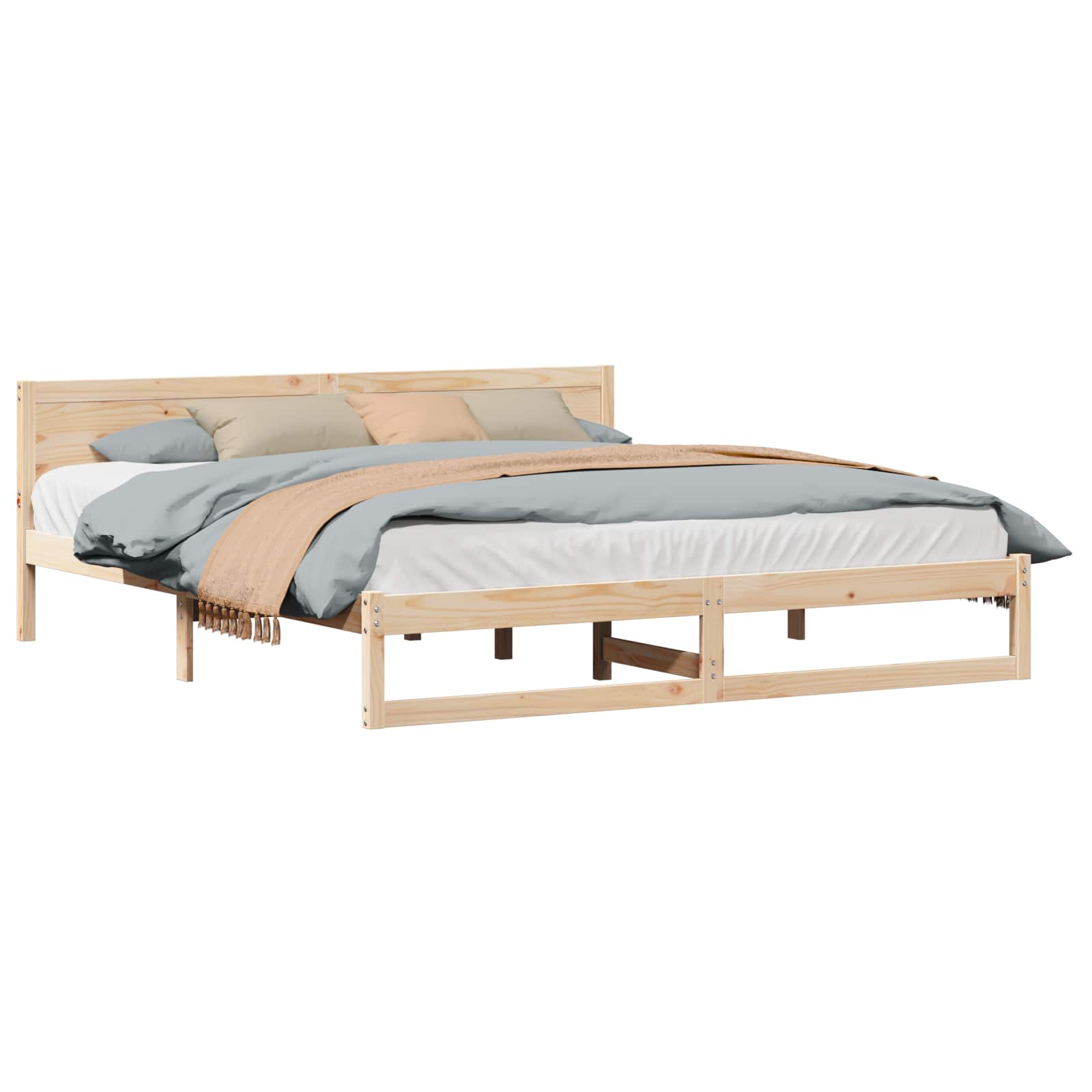 Krevetna konstrukcija Prirodna 200 x 200 cm Čvrsto borovo drvo