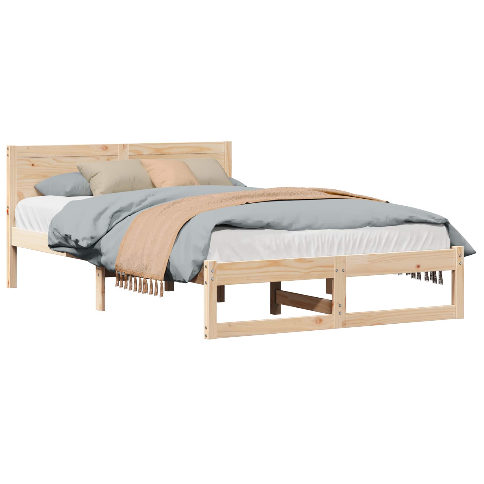 Krevetna konstrukcija Prirodna 135 x 190 cm Čvrsto borovo drvo