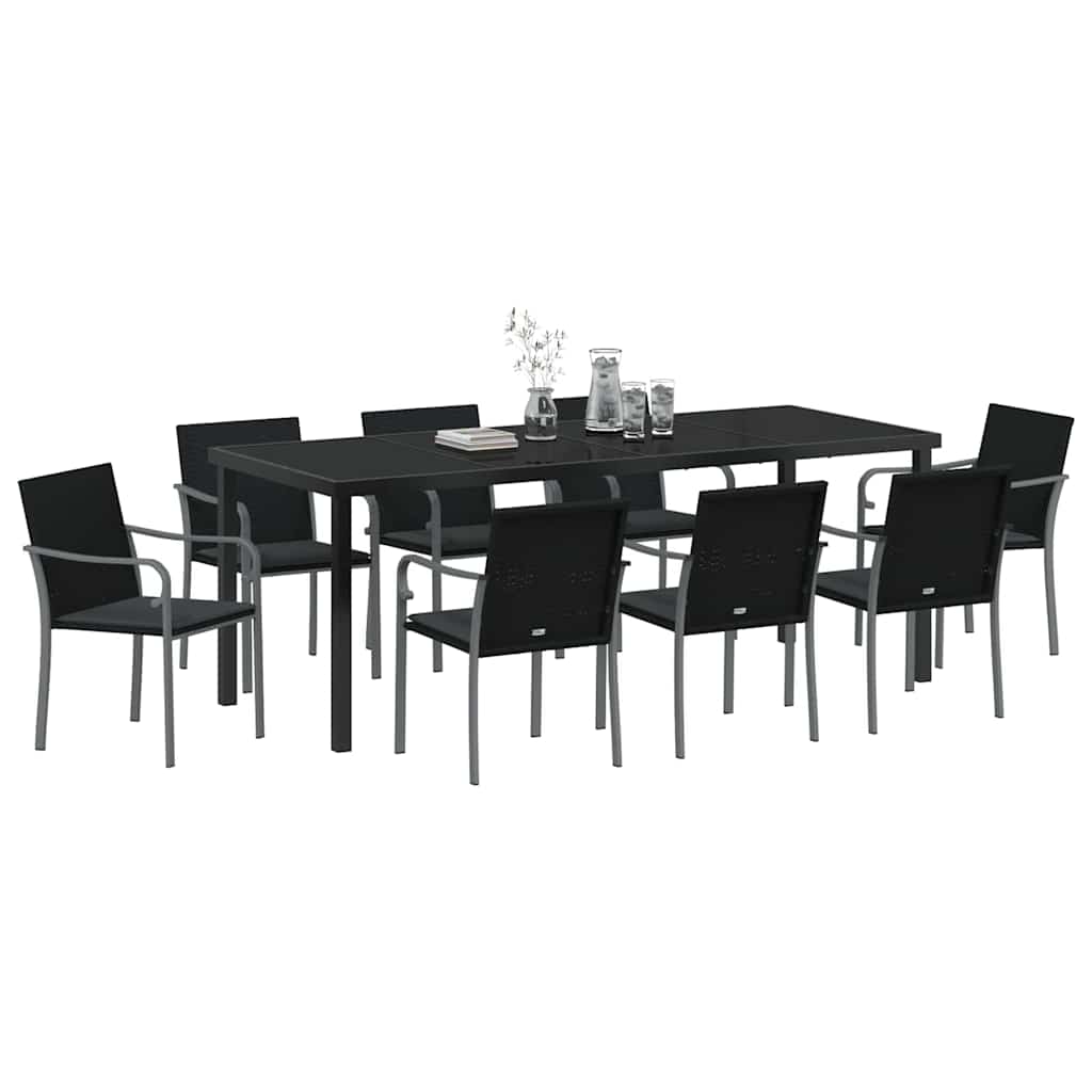 Vrtni set za objed 9 pcs Crna i Siva PE ratan