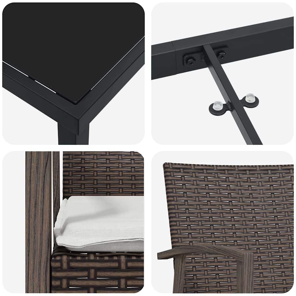 Vrtni set za objed 7 pcs Smeđa i crna PE ratan