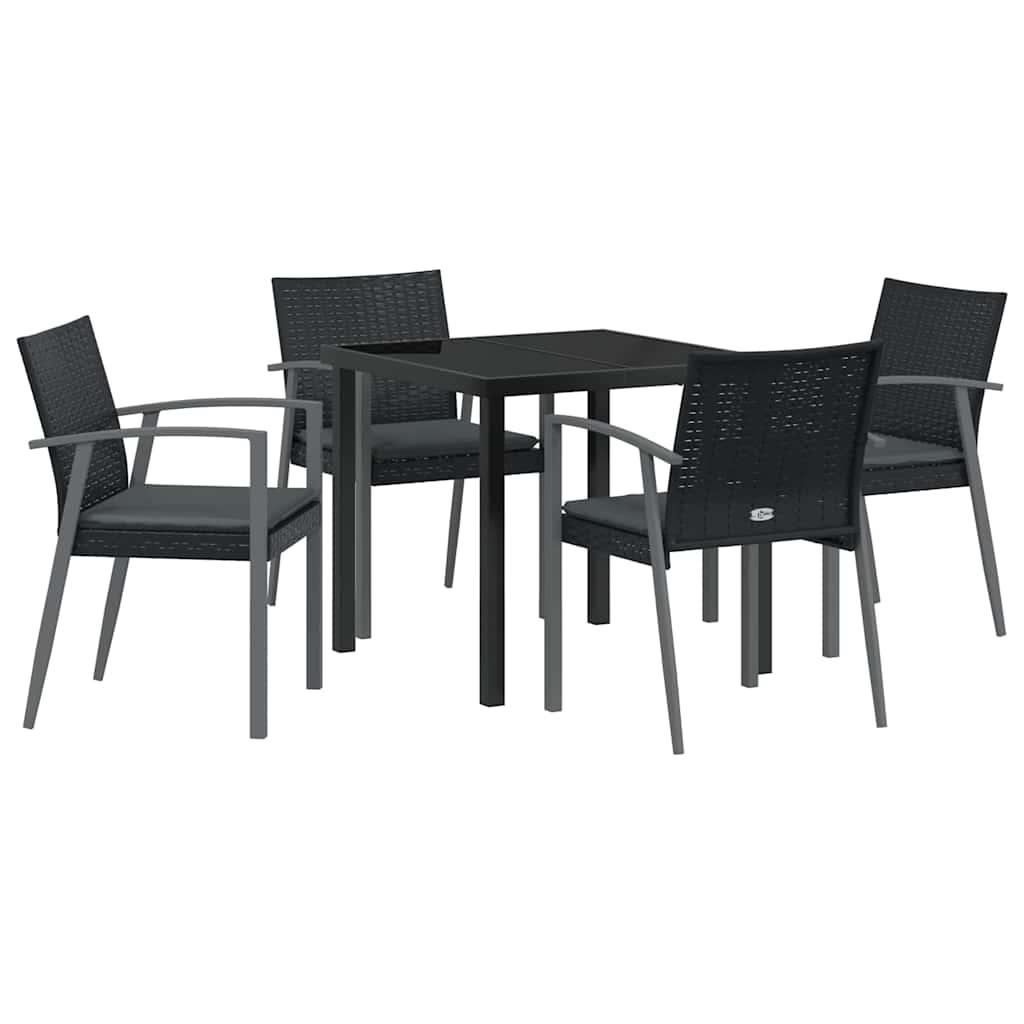 Vrtni set za objed 5 pcs Crna i Siva PE ratan