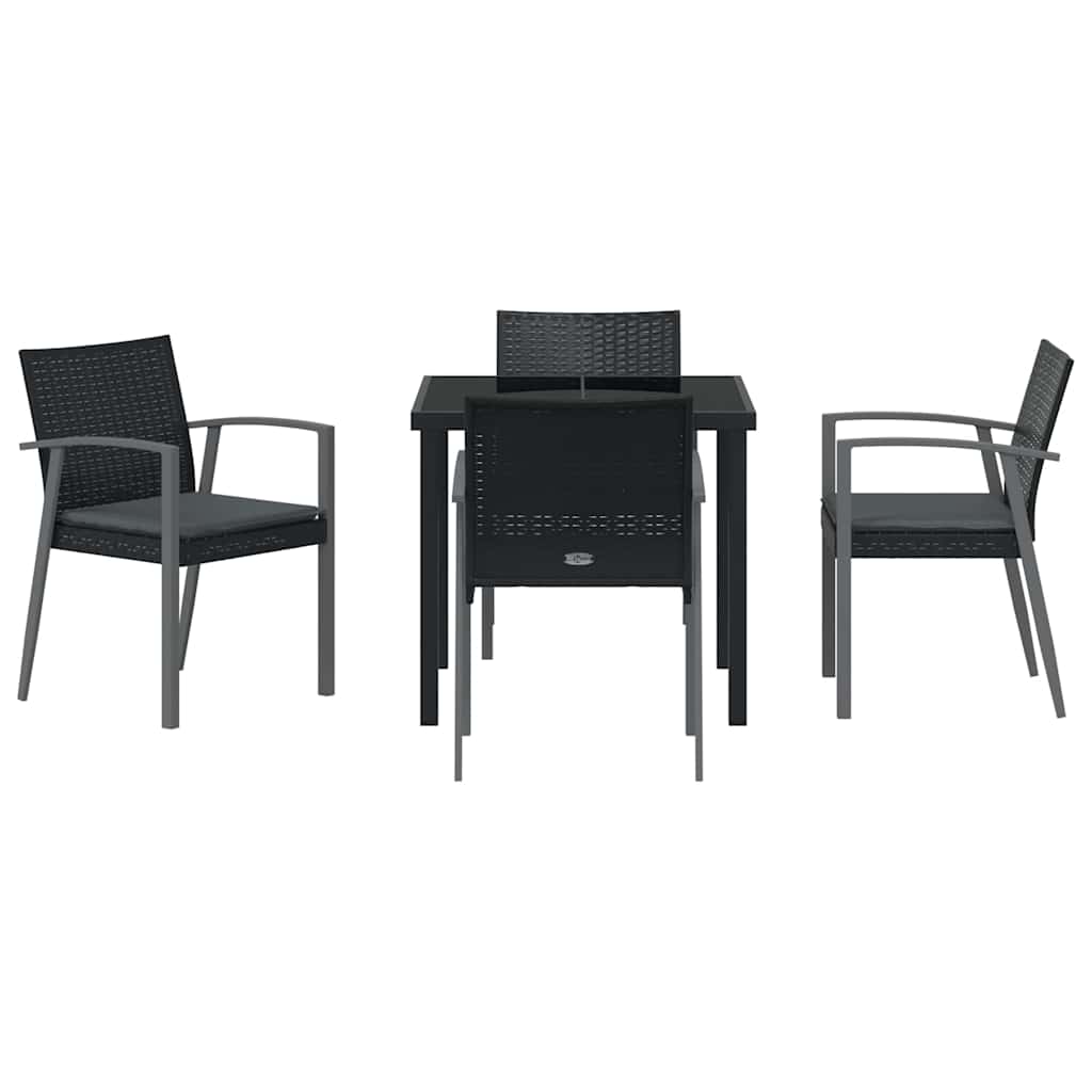 Vrtni set za objed 5 pcs Crna i Siva PE ratan