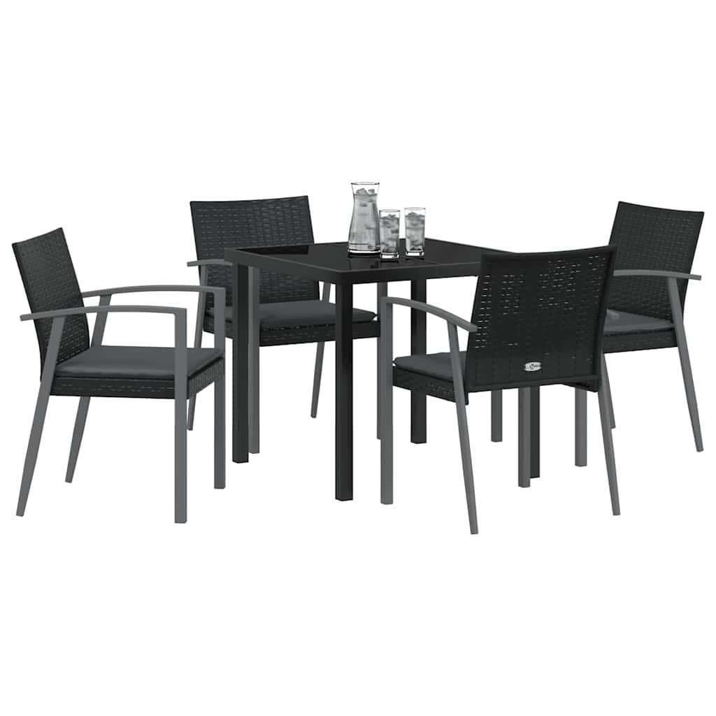Vrtni set za objed 5 pcs Crna i Siva PE ratan