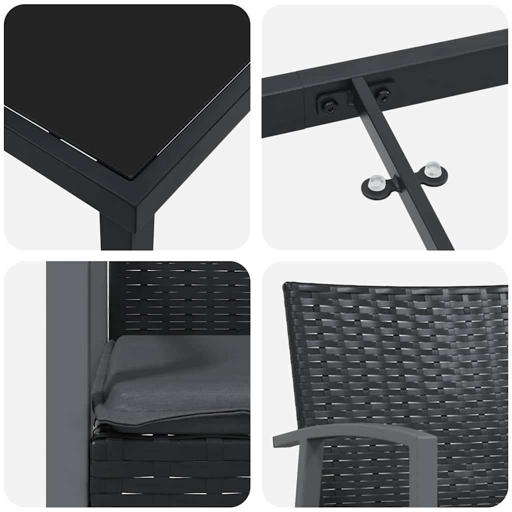 Vrtni set za objed 5 pcs Crna i Siva PE ratan