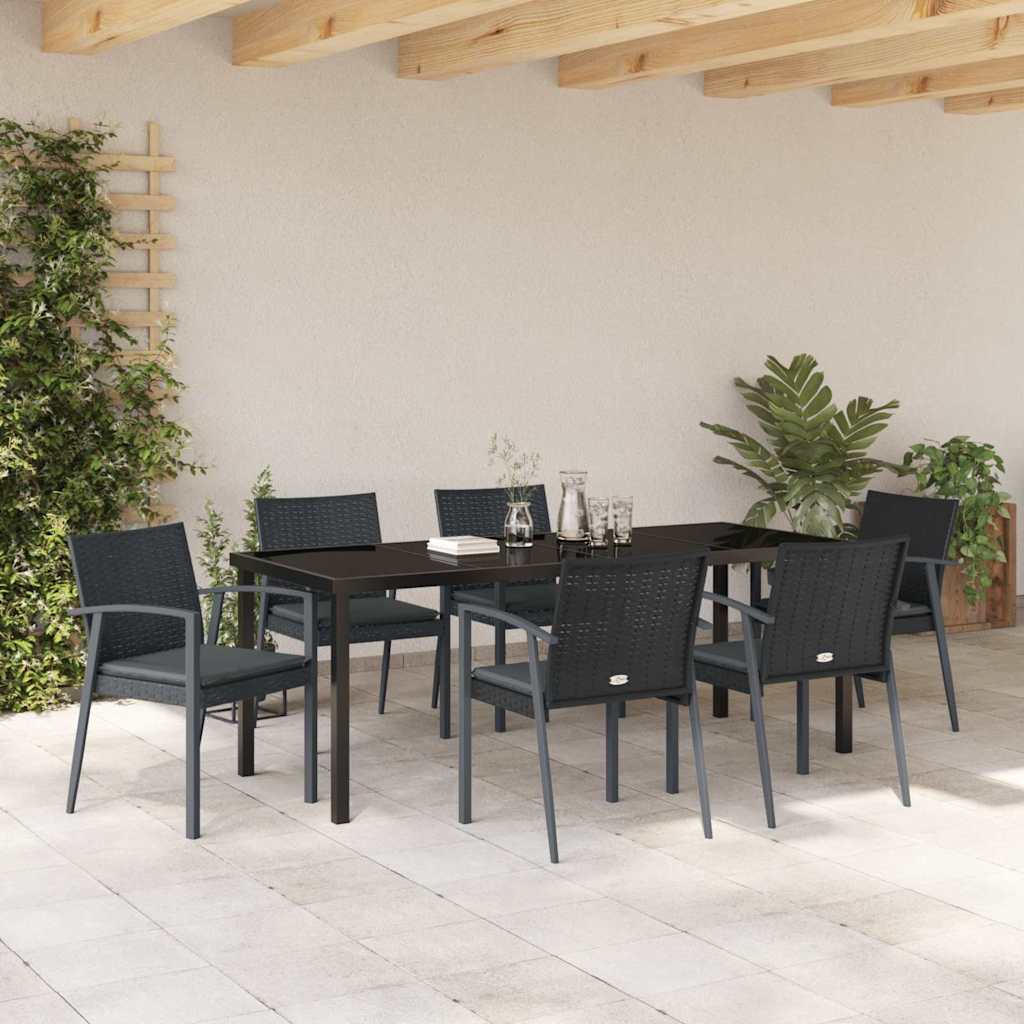 Vrtni set za objed 7 pcs Crna i Siva PE ratan