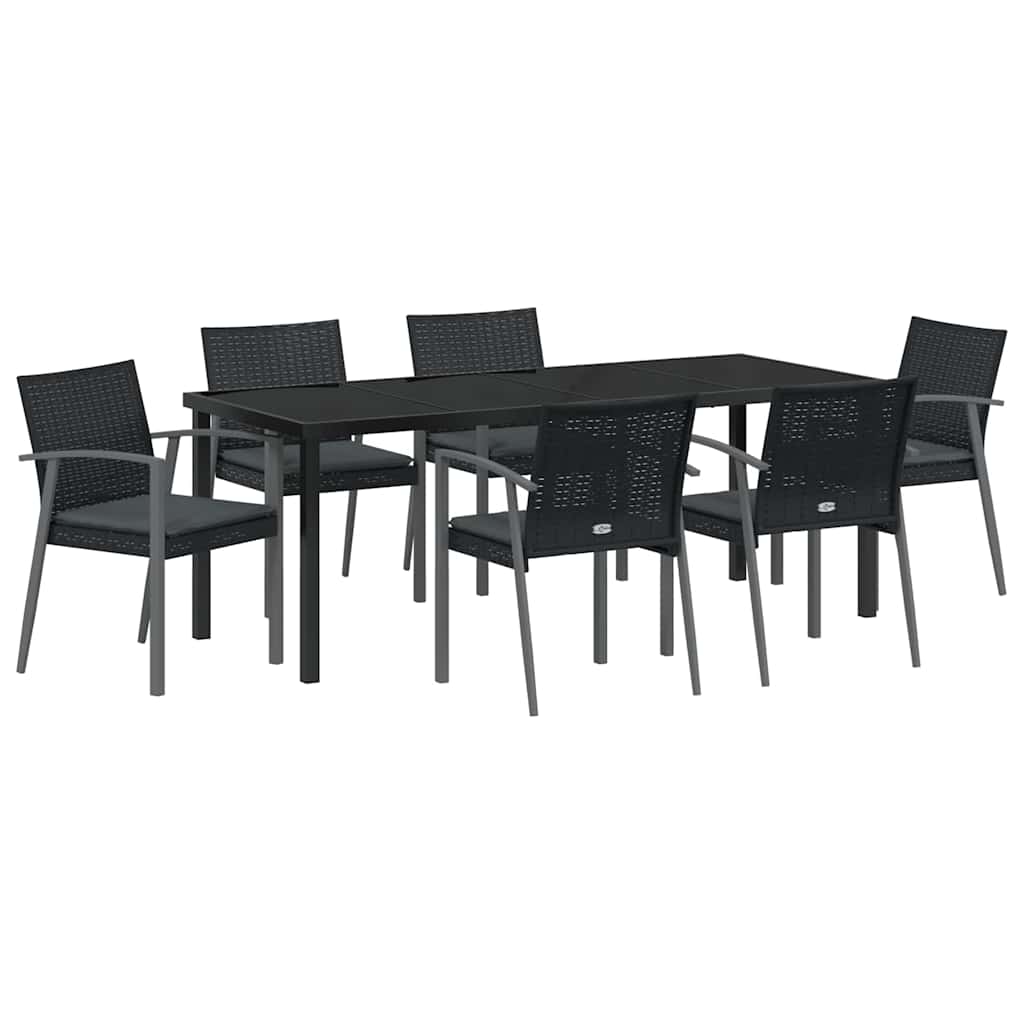 Vrtni set za objed 7 pcs Crna i Siva PE ratan