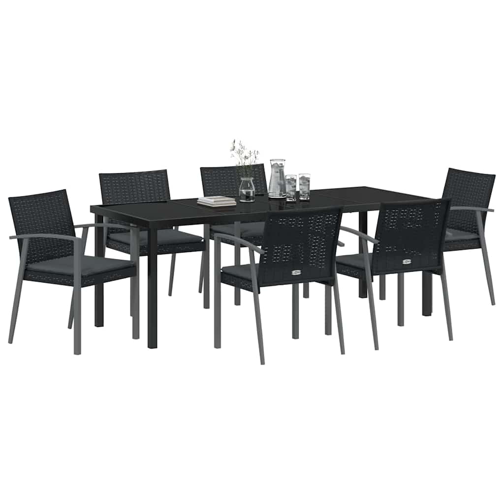 Vrtni set za objed 7 pcs Crna i Siva PE ratan