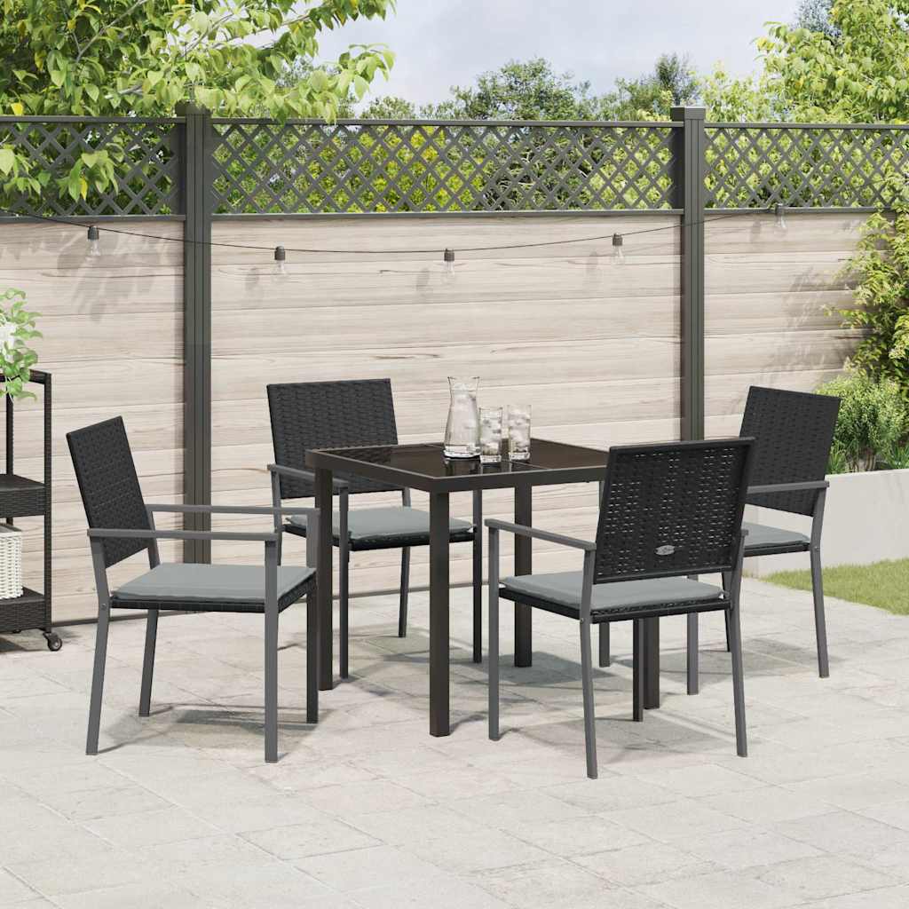 Vrtni set za objed 5 pcs Crna i svijetlo siva PE ratan