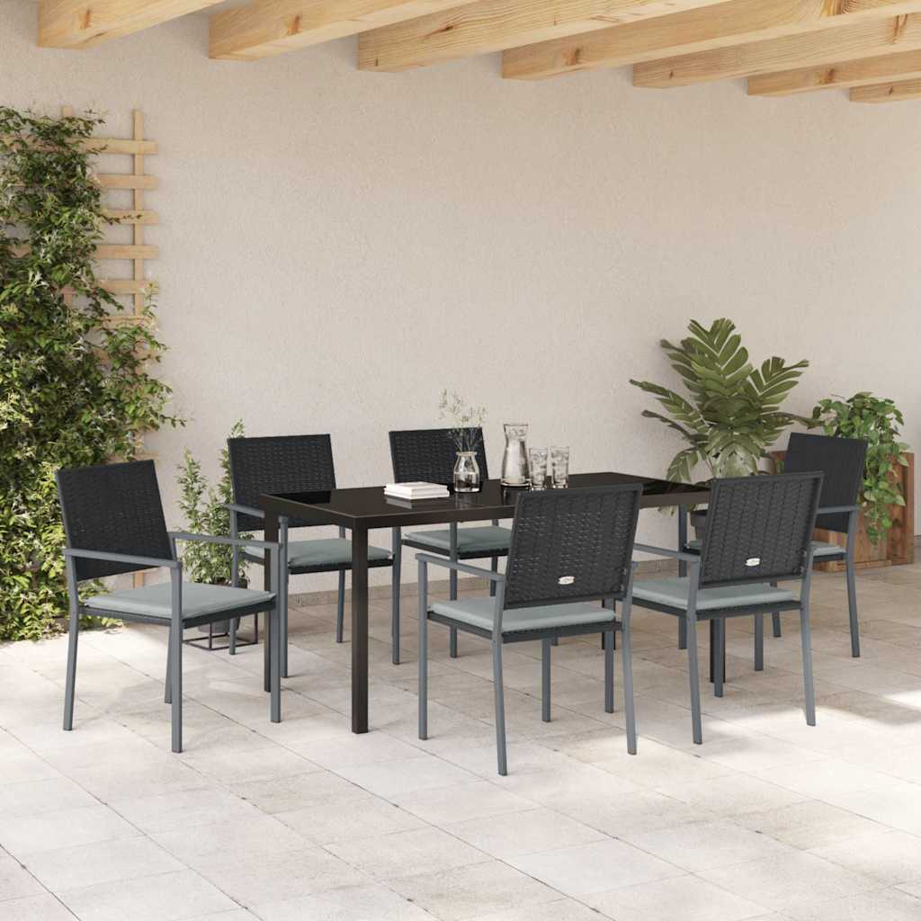 Vrtni set za objed 7 pcs Crna i svijetlo siva PE ratan