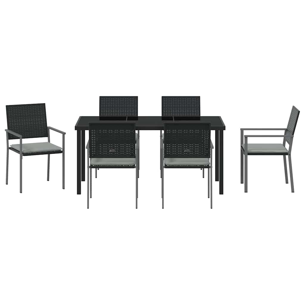 Vrtni set za objed 7 pcs Crna i svijetlo siva PE ratan