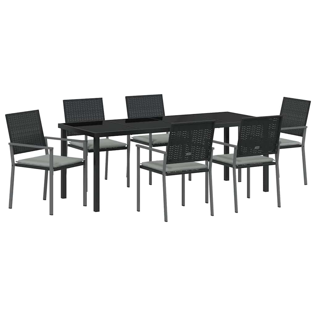 Vrtni set za objed 7 pcs Crna i svijetlo siva PE ratan