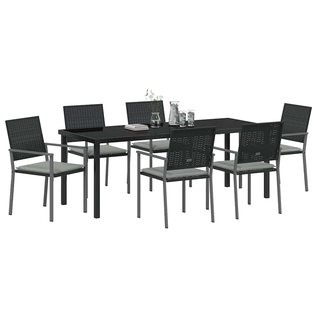 Vrtni set za objed 7 pcs Crna i svijetlo siva PE ratan