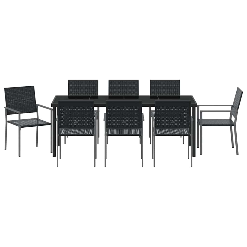 Vrtni set za objed 9 pcs Crna PE ratan