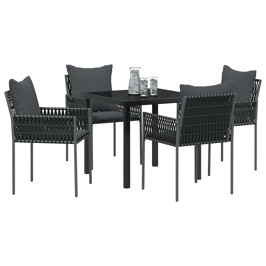 Vrtni set za objed 5 pcs Crna i Siva PE ratan