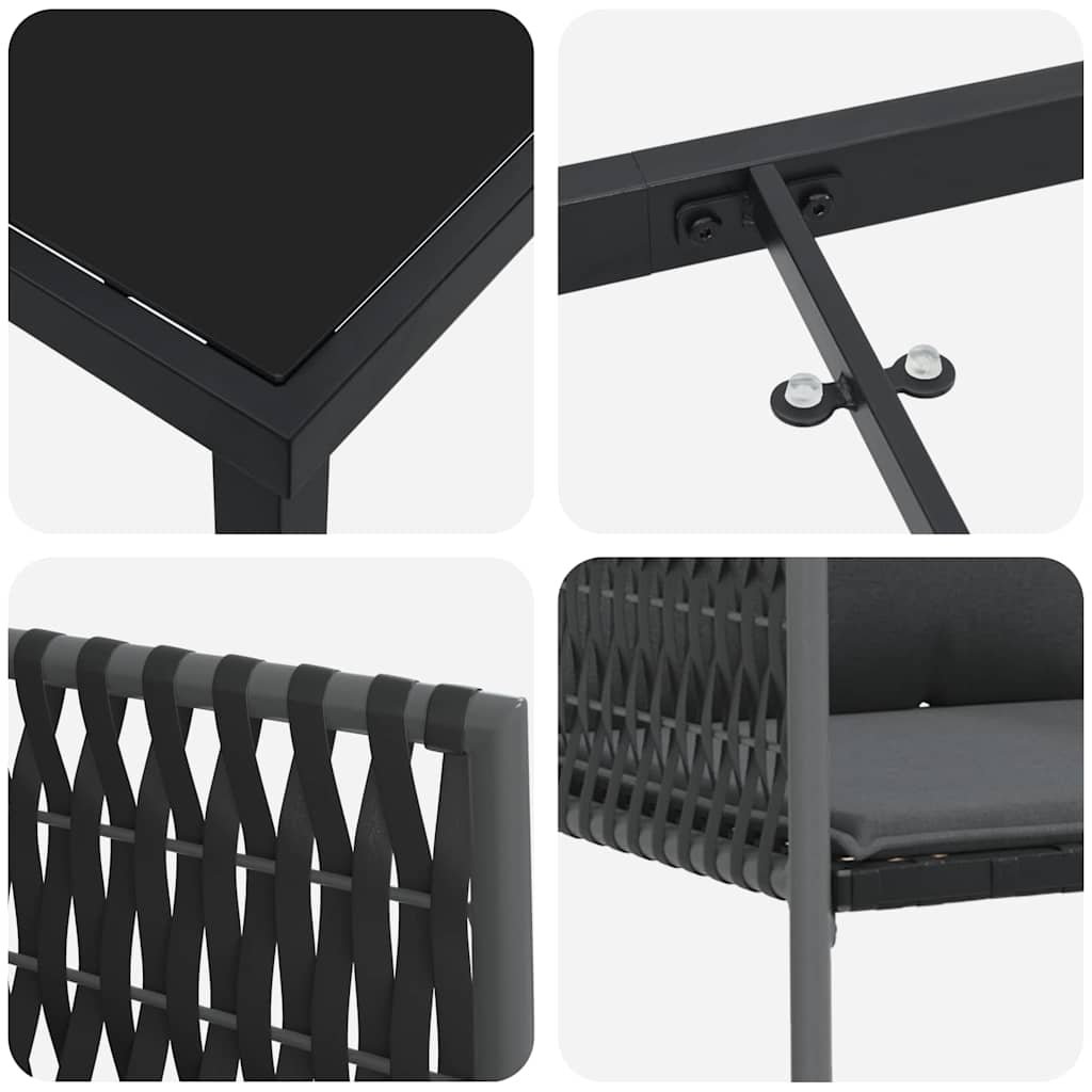 Vrtni set za objed 5 pcs Crna i Siva PE ratan