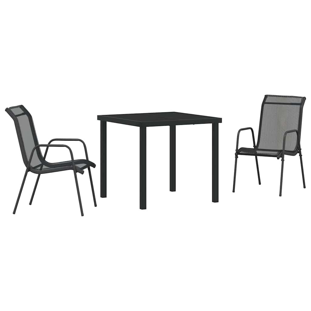 Vrtni set za objed 3 pcs Crna Čelik s prahom premazan