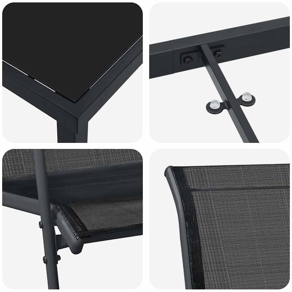 Vrtni set za objed 7 pcs Crna Čelik s prahom premazan