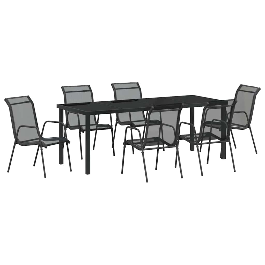 Vrtni set za objed 7 pcs Crna Čelik s prahom premazan