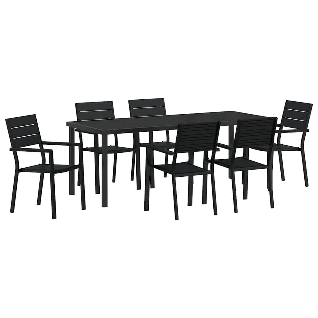 Vrtni set za objed 7 pcs Crna Čelik s prahom premazan