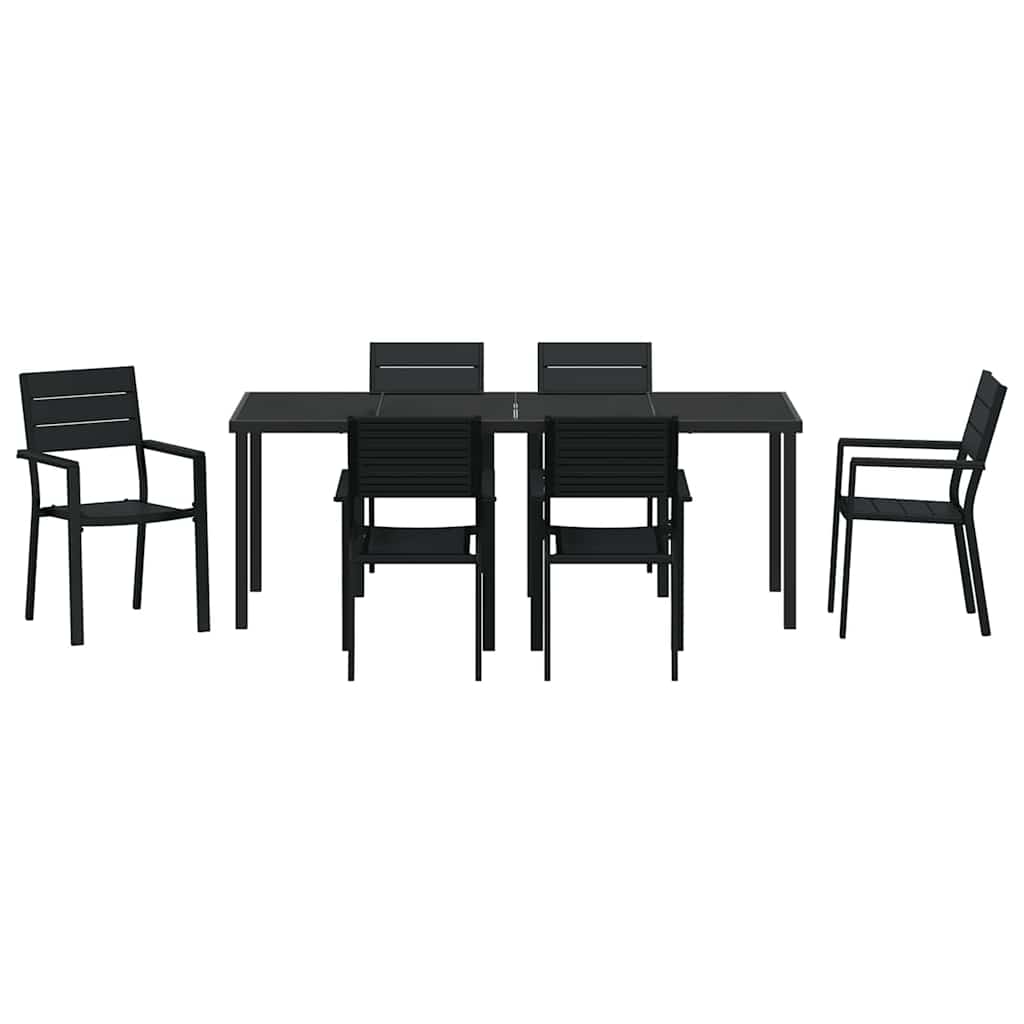 Vrtni set za objed 7 pcs Crna Čelik s prahom premazan