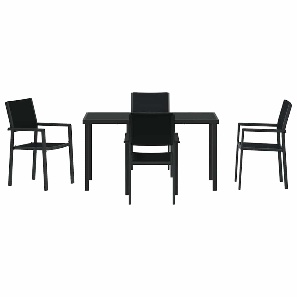 Vrtni set za objed 5 pcs Crna Čelik s prahom premazan
