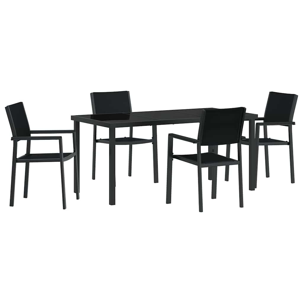 Vrtni set za objed 5 pcs Crna Čelik s prahom premazan