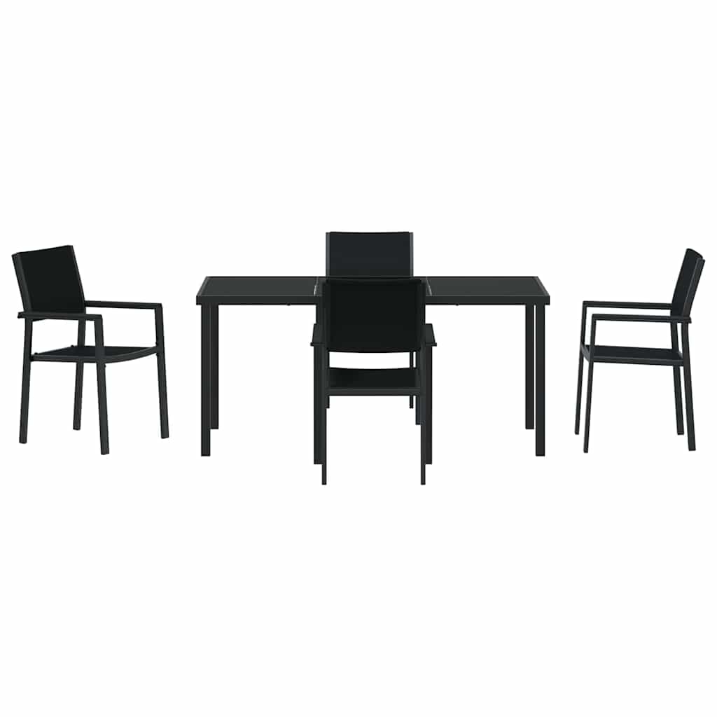 Vrtni set za objed 5 pcs Crna Čelik s prahom premazan