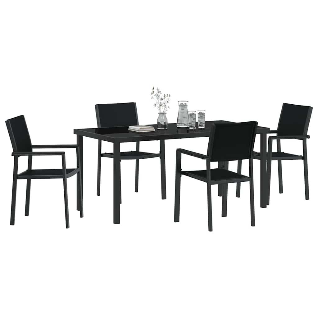 Vrtni set za objed 5 pcs Crna Čelik s prahom premazan