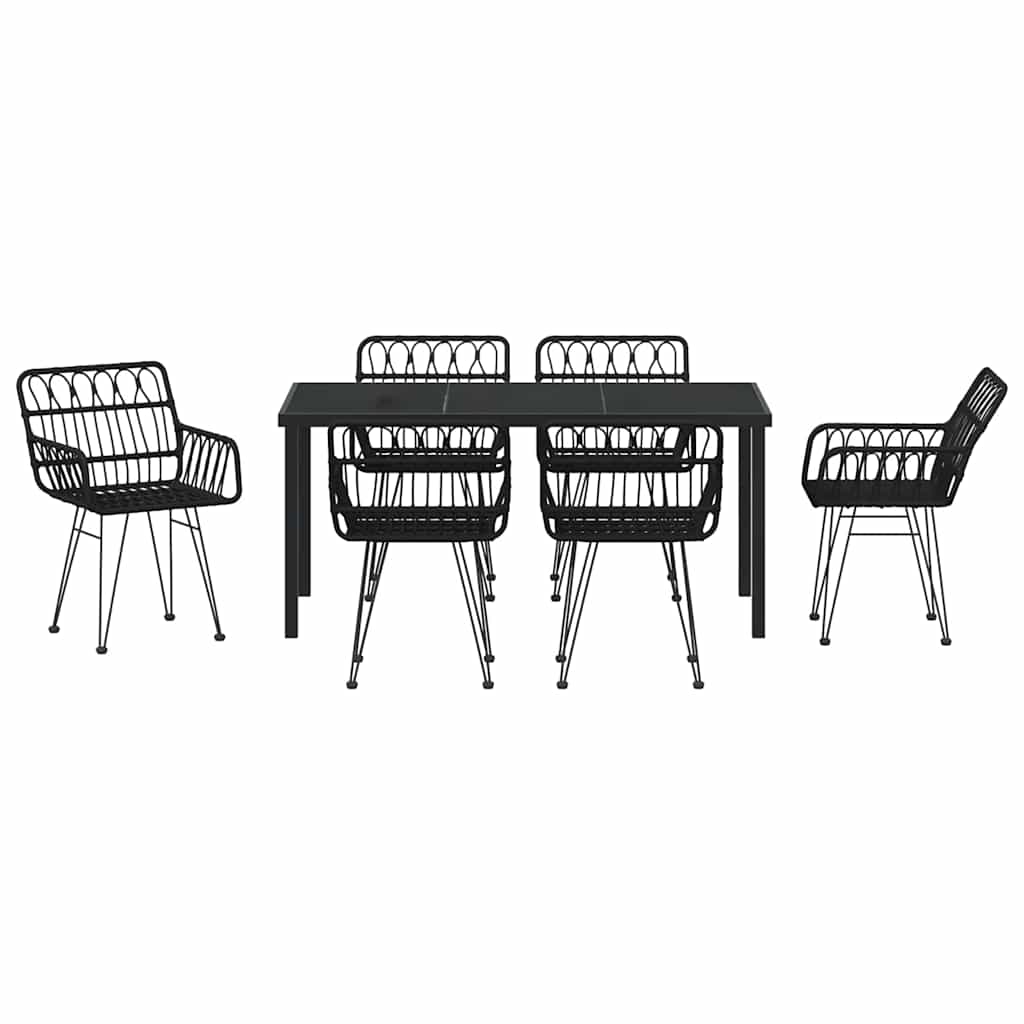 Vrtni set za objed 7 pcs Crna Čelik s prahom premazan