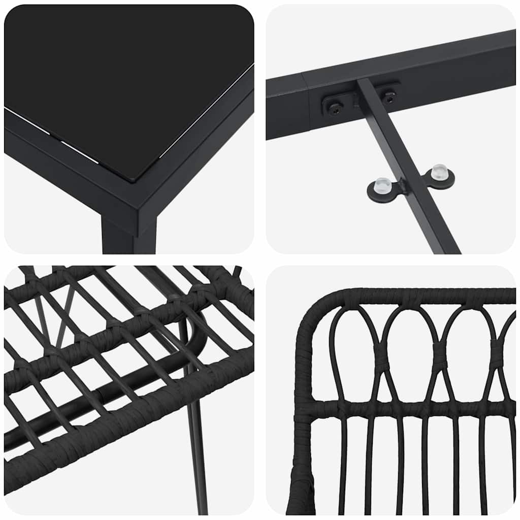 Vrtni set za objed 7 pcs Crna Čelik s prahom premazan