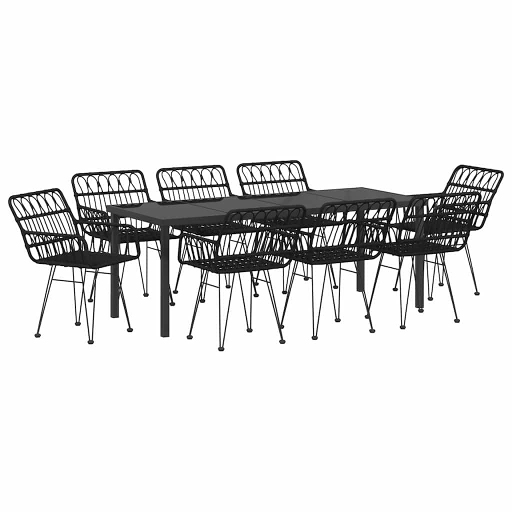 Vrtni set za objed 9 pcs Crna Čelik s prahom premazan