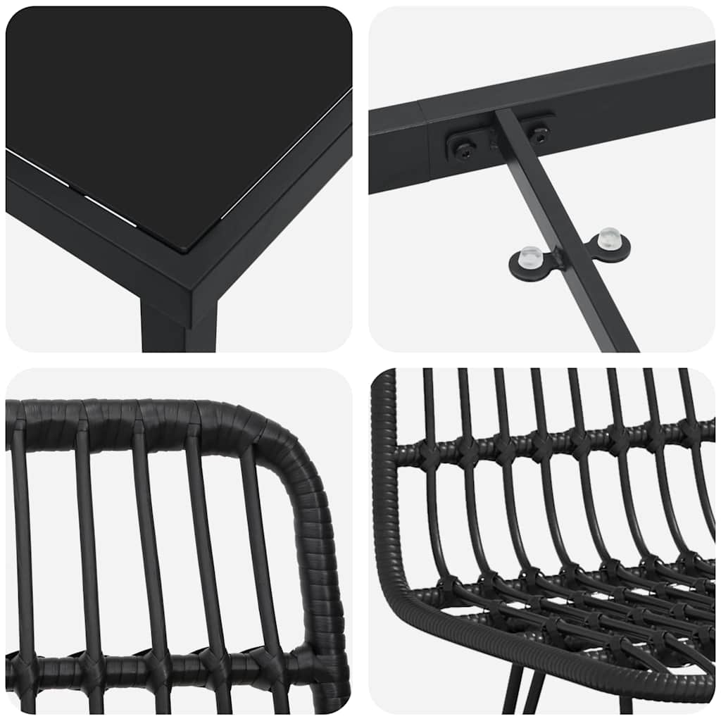 Vrtni set za objed 3 pcs Crna Čelik s prahom premazan