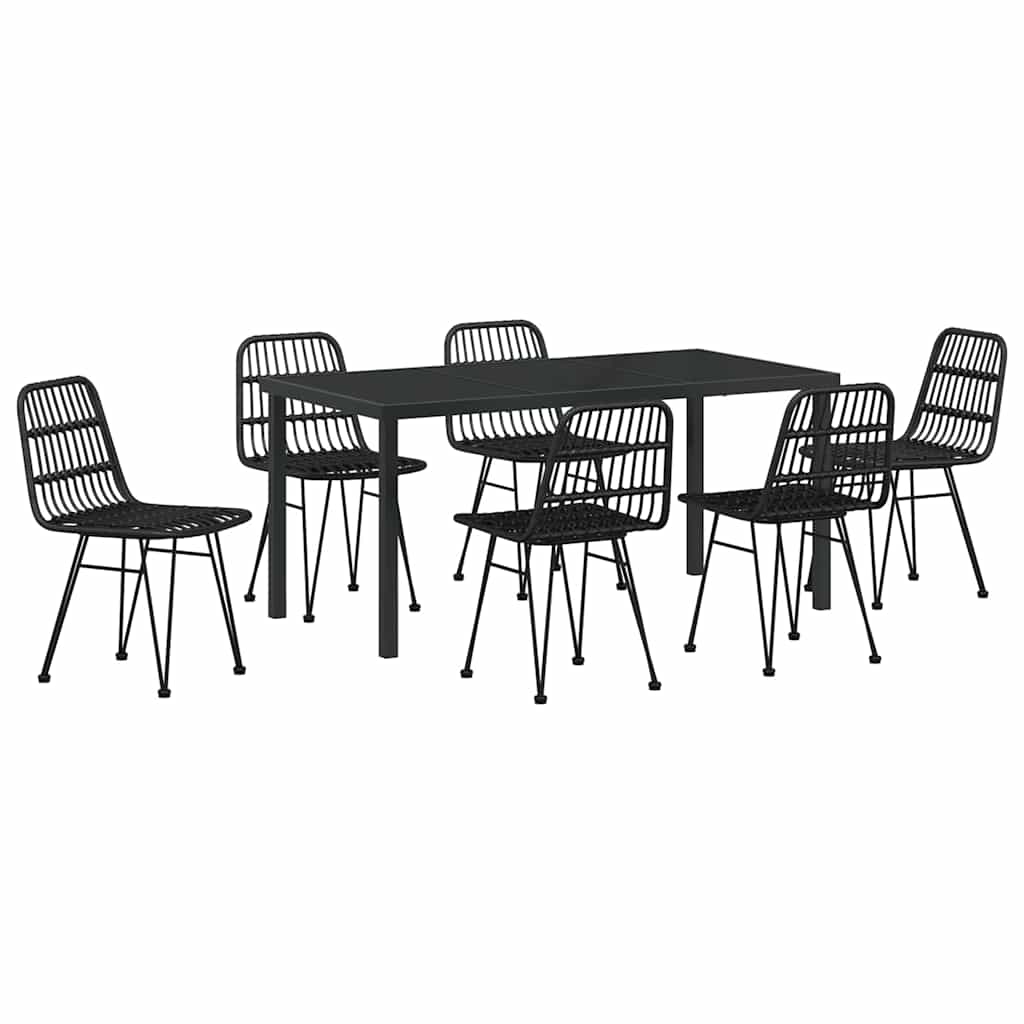 Vrtni set za objed 7 pcs Crna Čelik s prahom premazan