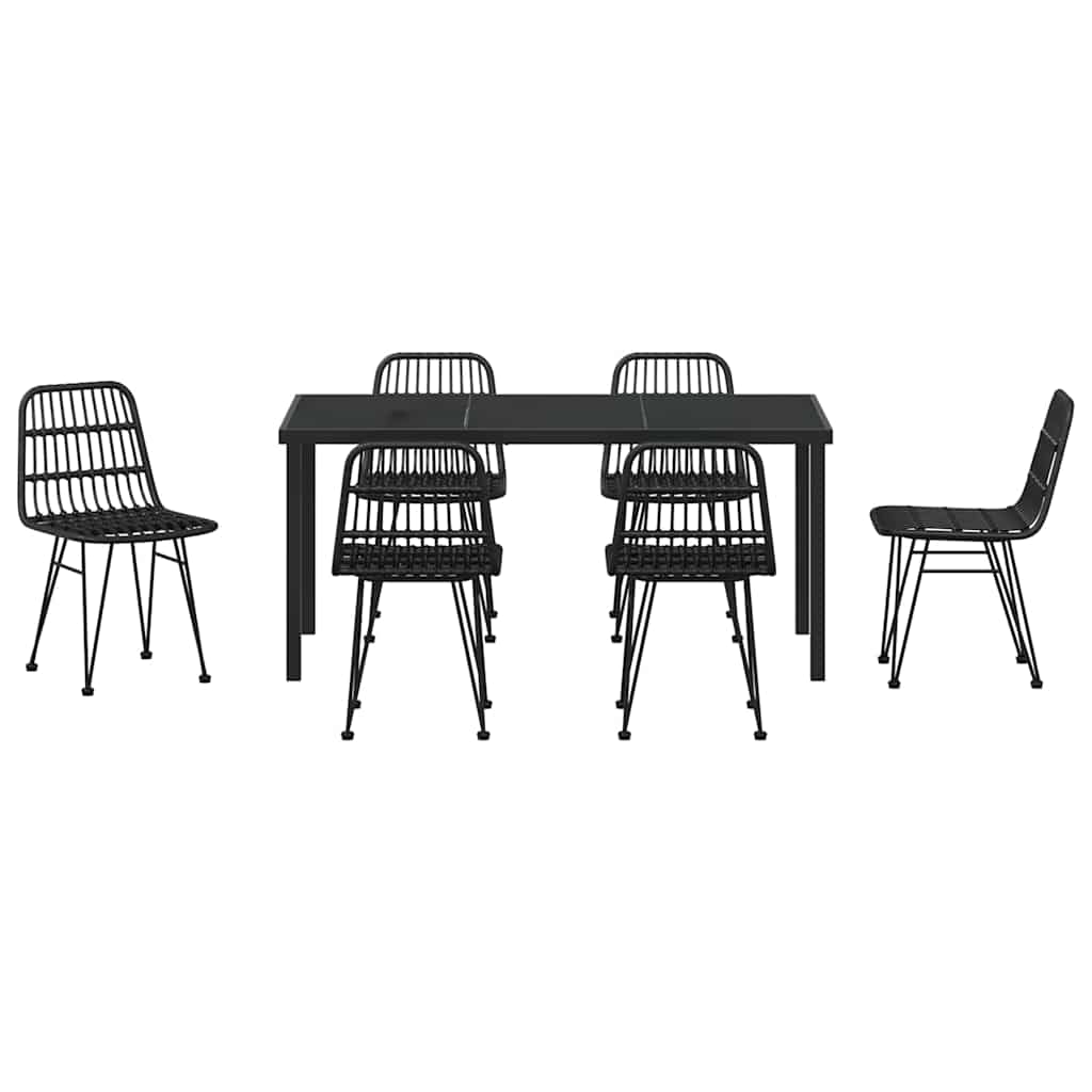 Vrtni set za objed 7 pcs Crna Čelik s prahom premazan