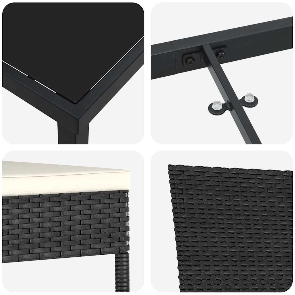 Vrtni set za objed 7 pcs Crna Čelik s prahom premazan