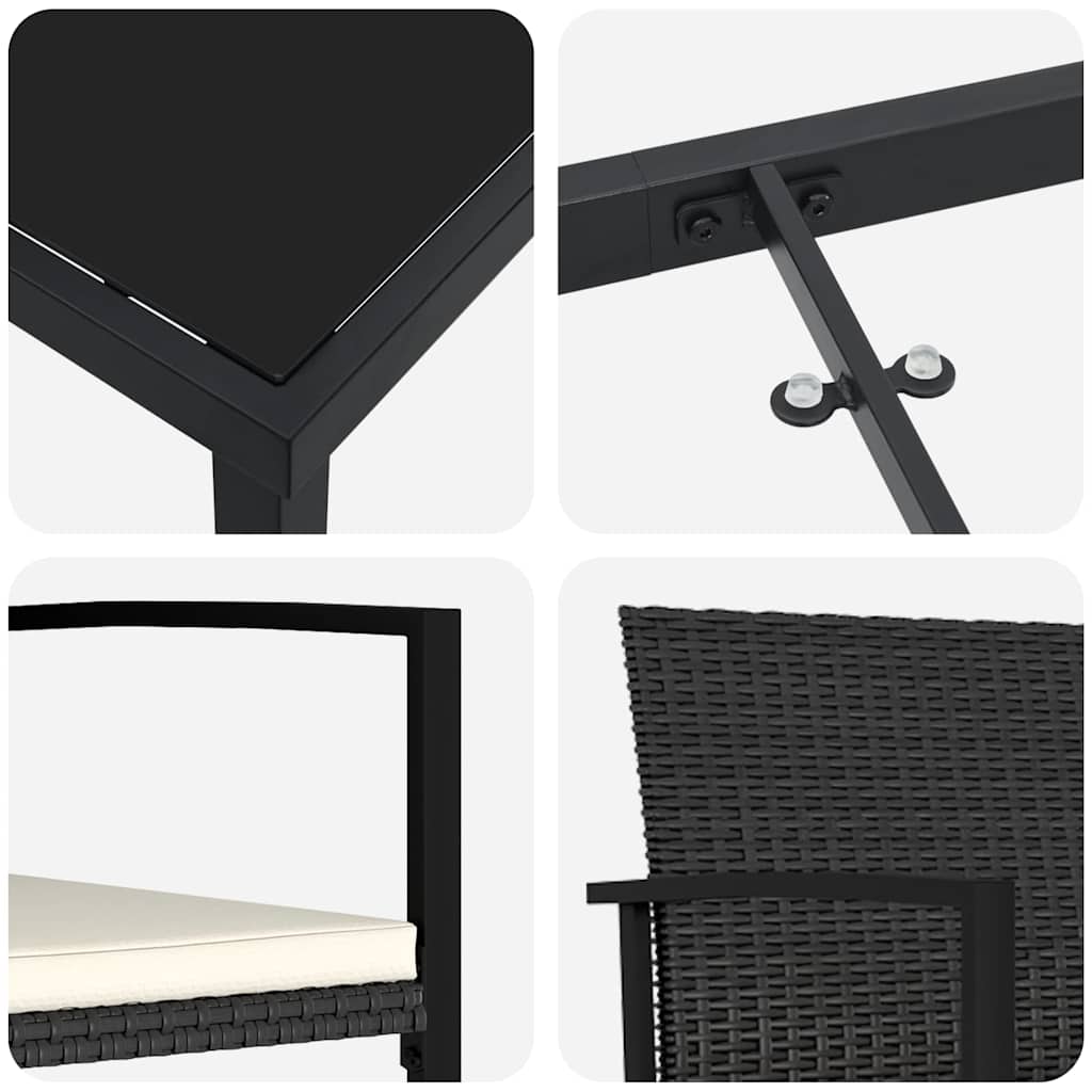 Vrtni set za objed 5 pcs Crna Čelik s prahom premazan