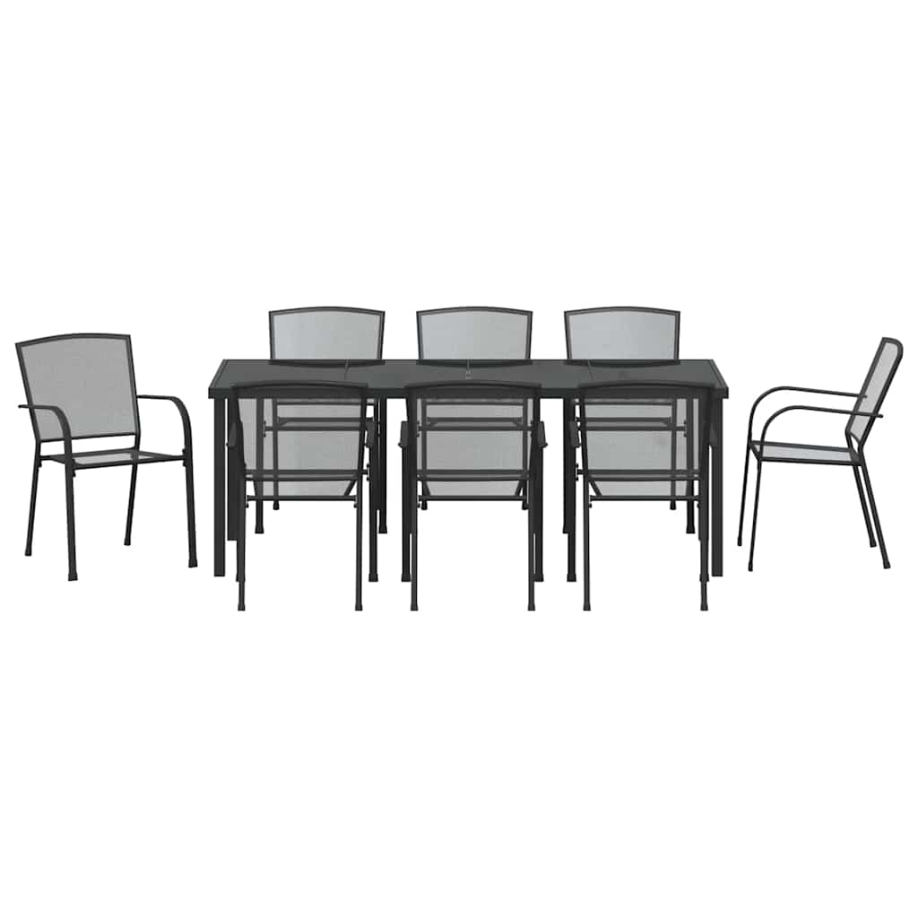Vrtni set za objed 9 pcs Antracit Čelik s prahom premazan