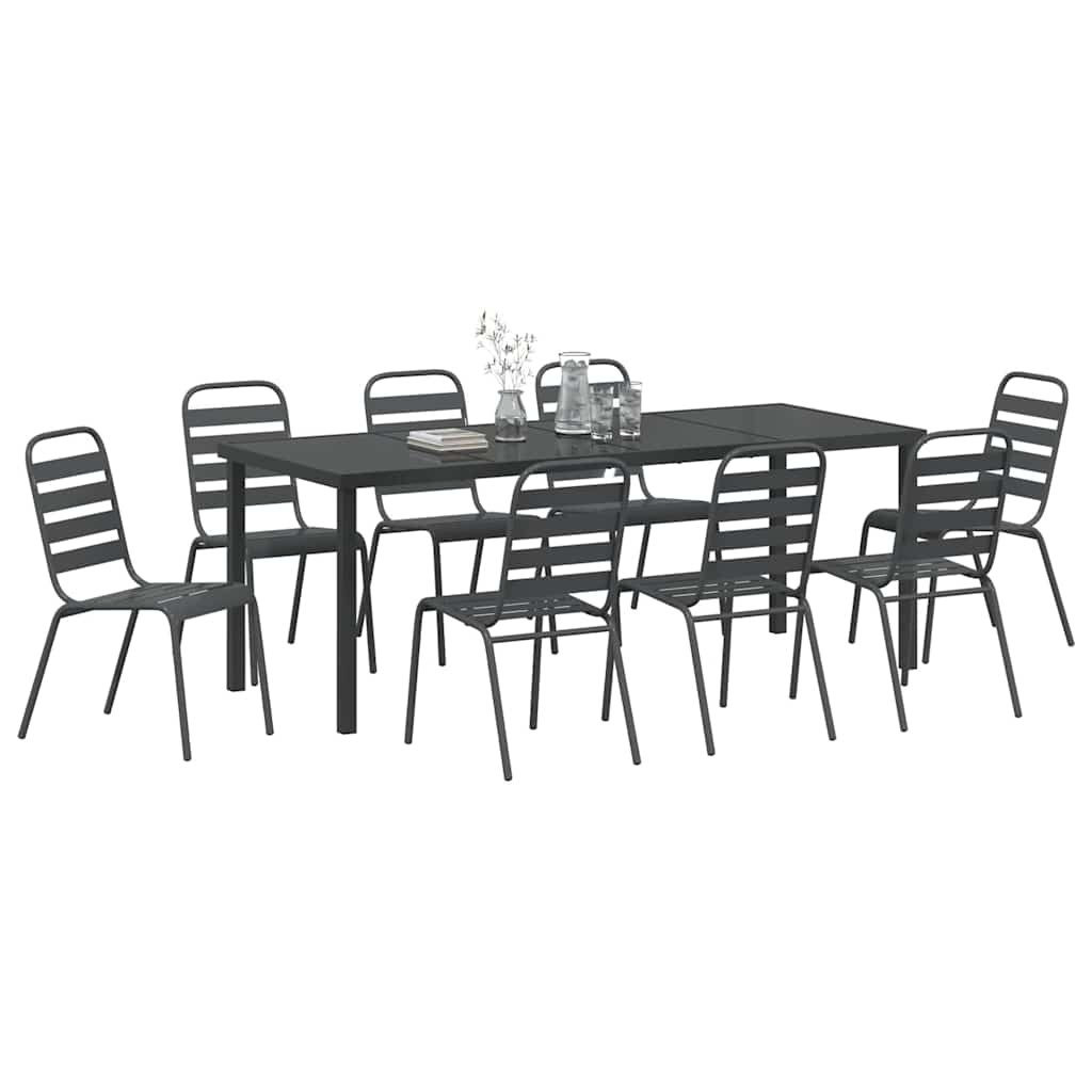 Vrtni set za objed 9 pcs Antracit Čelik s prahom premazan