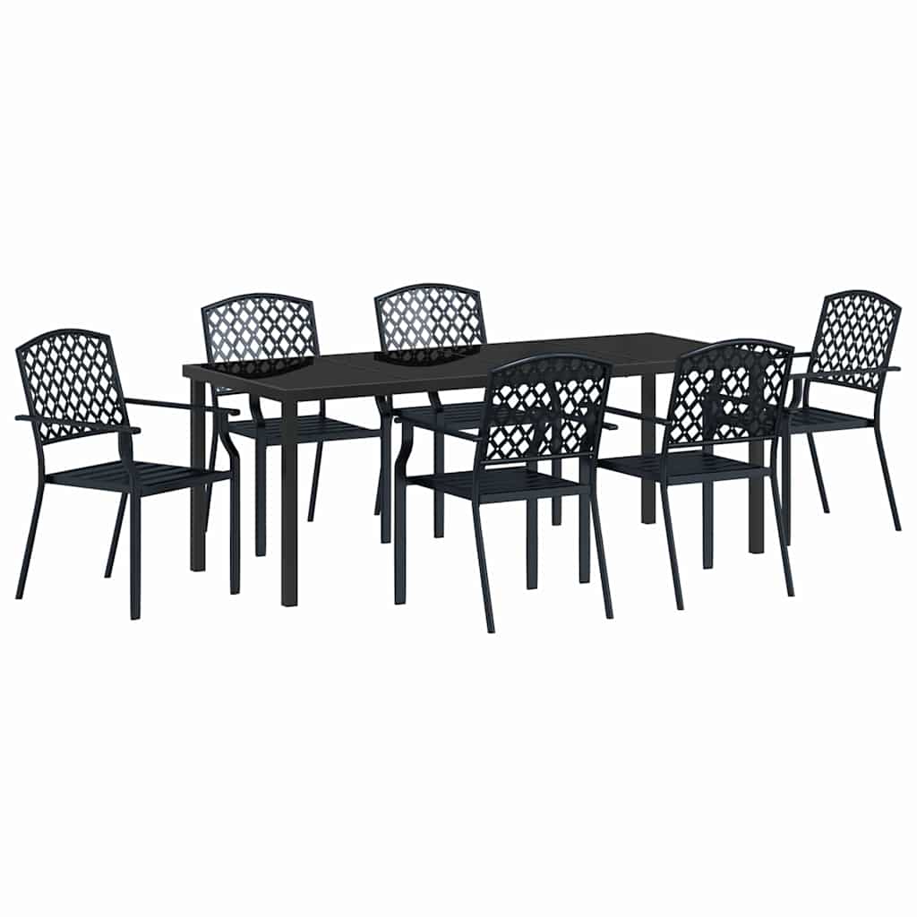 Vrtni set za objed 7 pcs Antracit Čelik s prahom premazan