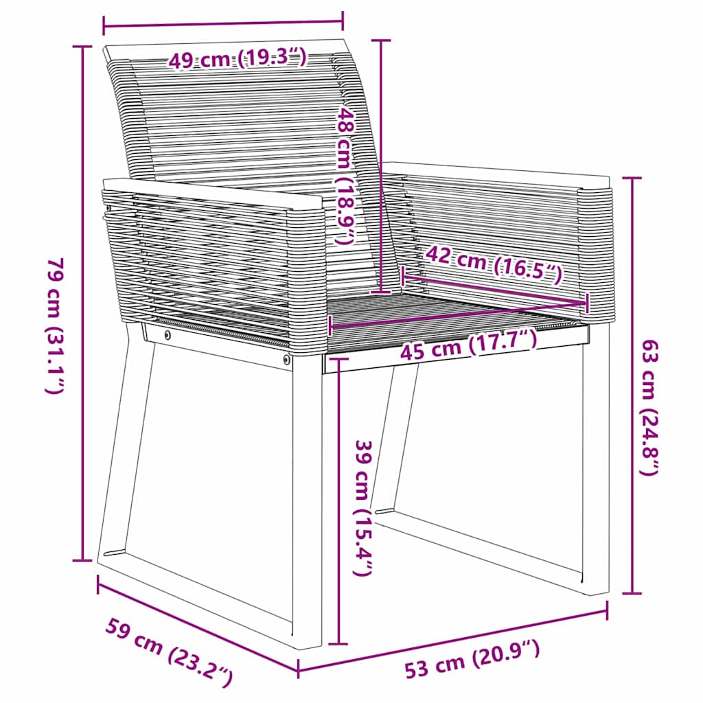 Vrtni set za objed 5 pcs Crna Čelik s prahom premazan