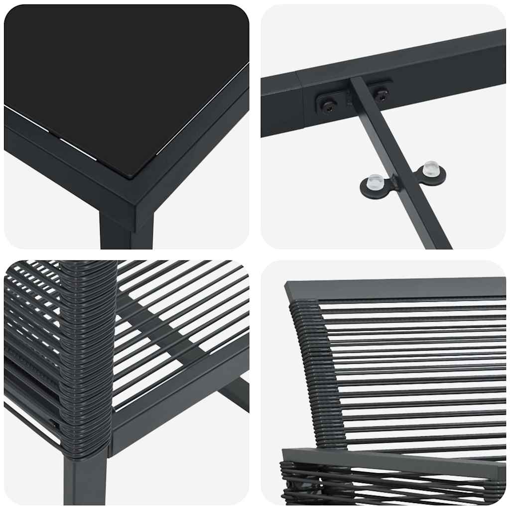 Vrtni set za objed 7 pcs Crna Čelik s prahom premazan