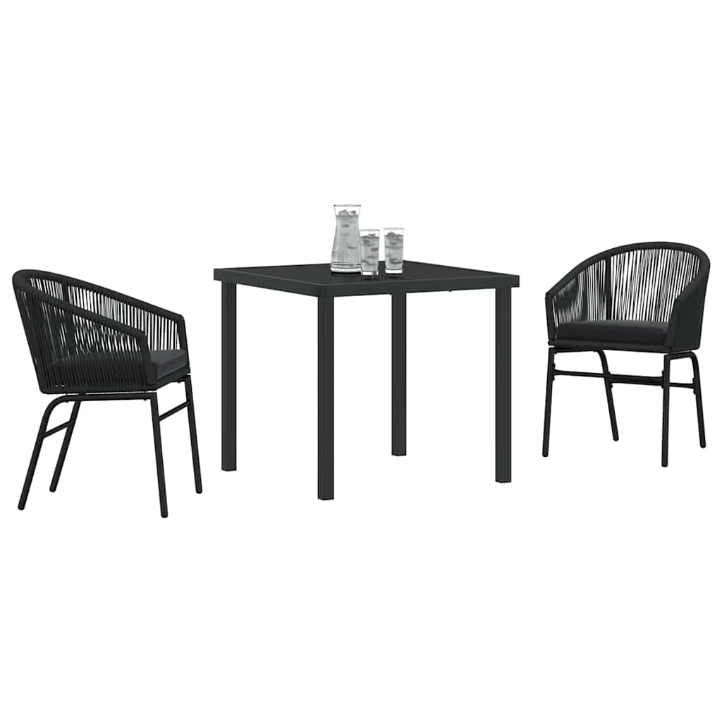 Vrtni set za objed 3 pcs Crna Čelik s prahom premazan