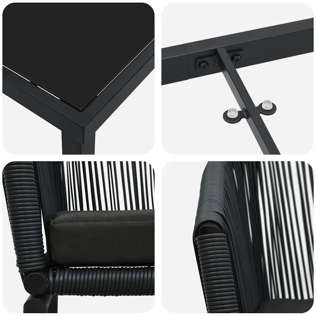 Vrtni set za objed 7 pcs Crna Čelik s prahom premazan