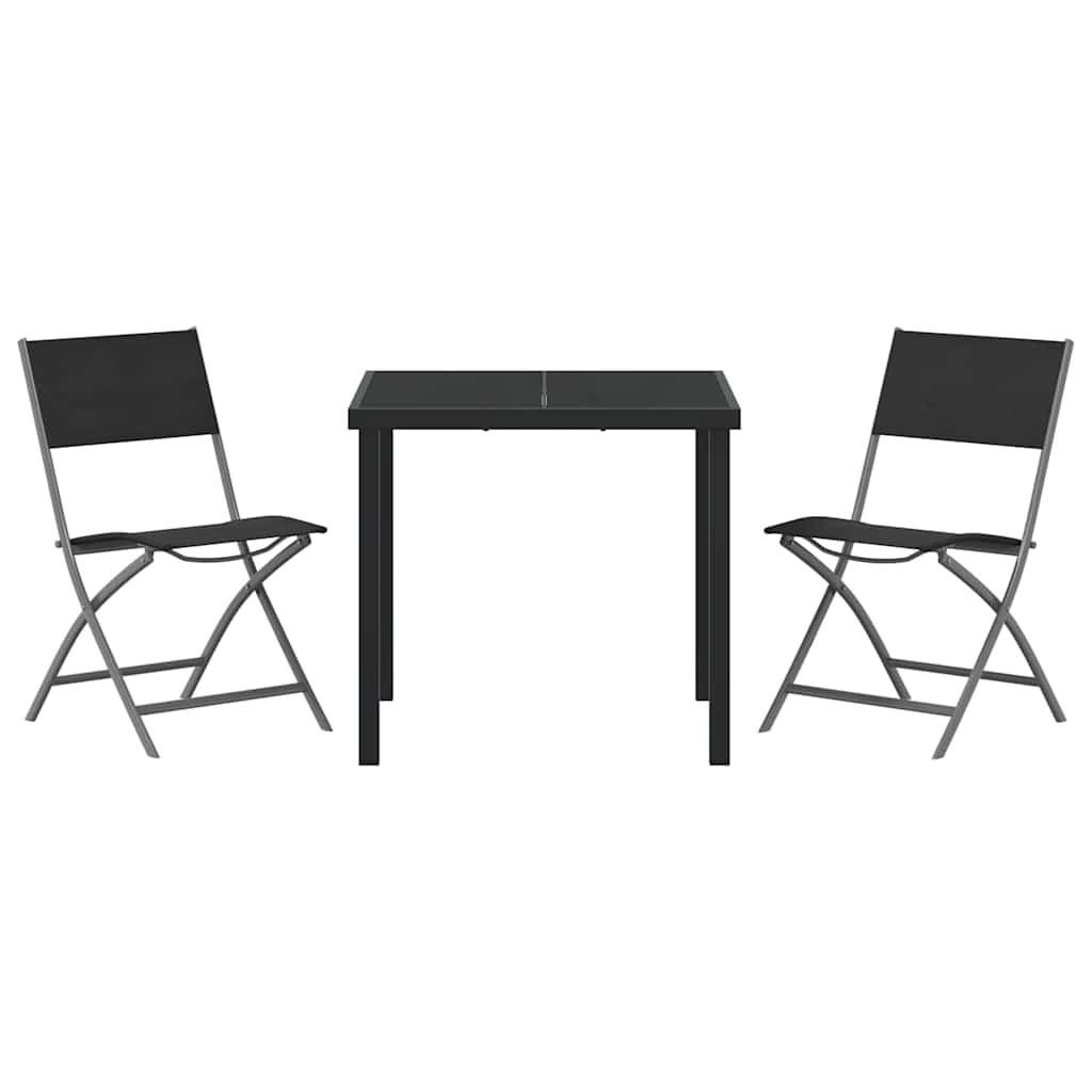 Vrtni set za objed 3 pcs Crna Čelik s prahom premazan