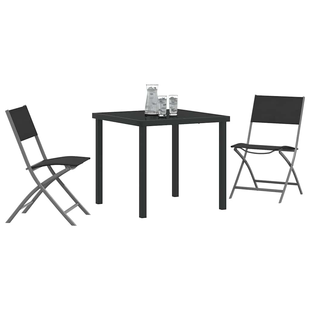 Vrtni set za objed 3 pcs Crna Čelik s prahom premazan