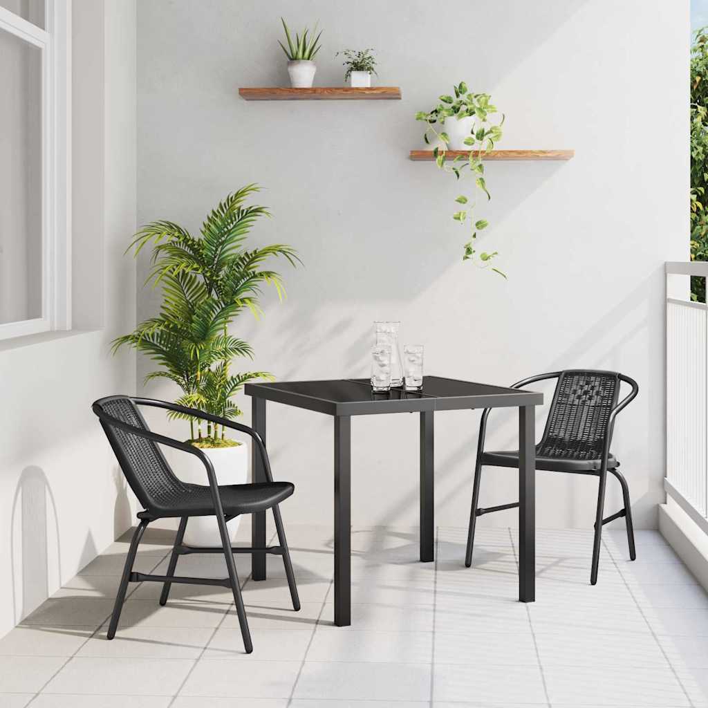 Vrtni set za objed 3 pcs Crna Čelik s prahom premazan